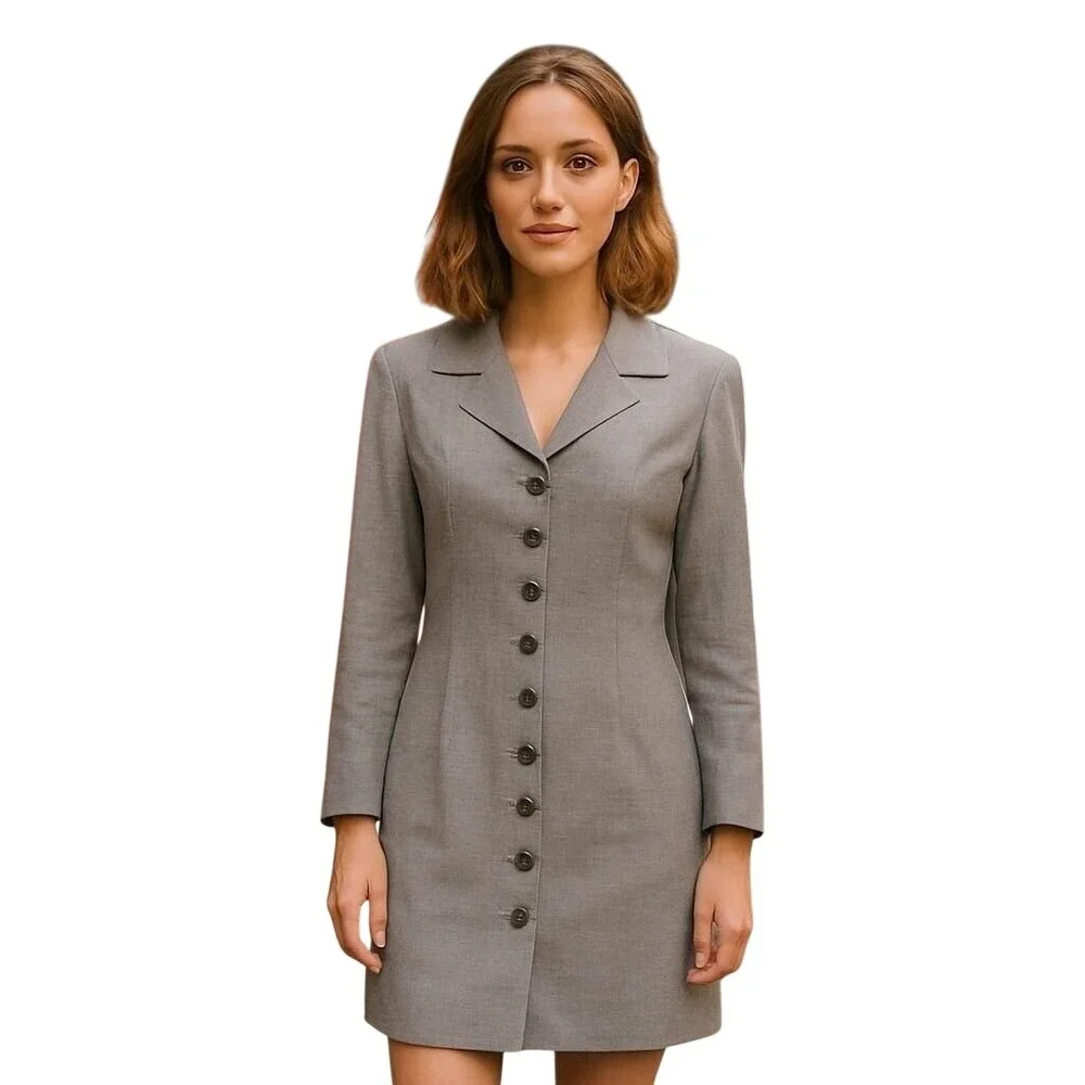 Vintage 80's Saks Fifth Avenue‎ Folio Collection Wool Gray Coat Dress SZ 10NWOT